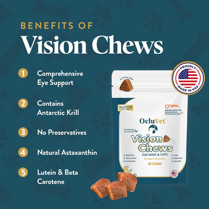 Bundle Eye Supplements for Dogs & Cats | Vision Chews with Omega-3 for All Ages | Includes 30 Chicken Liver Flavored Chews & Pet Eye Drops, 16 mL | Antioxidants & 2% NAC for Cataracts