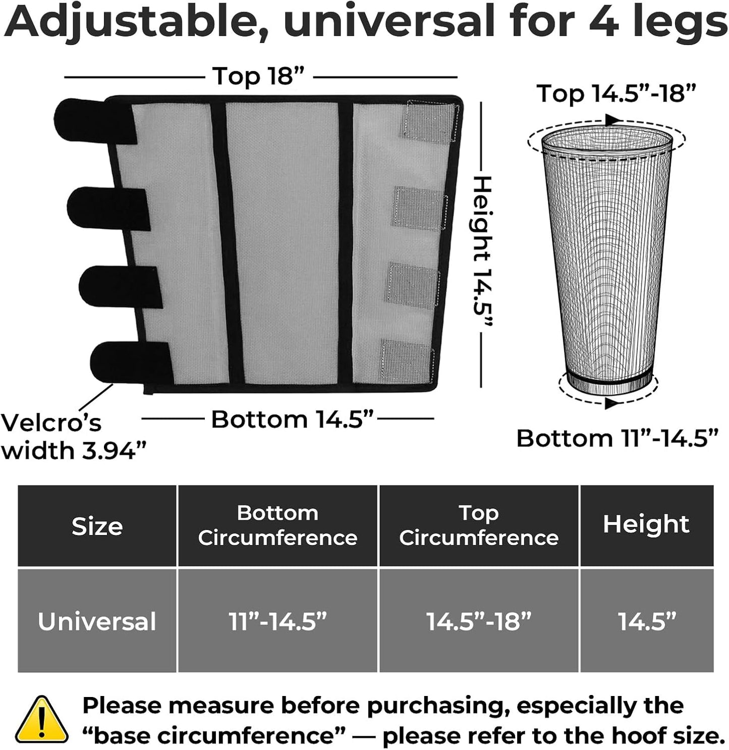 Mesh Horse Fly Boots Set of 4，Adjustable and Universal Loose Fitting & Non-Slip Horse Fly Leggings for Horses,Reduce Stressful Stomping (Grey)