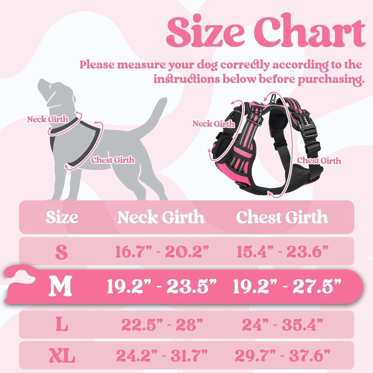 rabbitgoo Dog Harness Medium Sized, No Pull Pet Harness with 3 Buckles, Adjustable Soft Padded Vest with Control Handle, Walking Reflective Pet Vest for Medium Dogs, Rose Pink, M