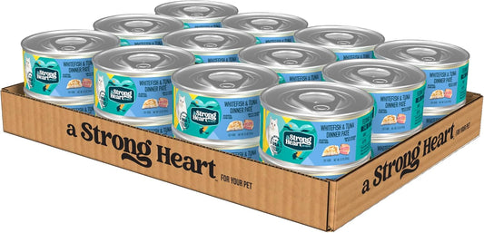 A Strong Heart Canned Wet Cat Food, Whitefish & Tuna Dinner Paté - 5.5 oz Cans (Pack of 24), Made in The USA with Real Ocean Whitefish & Tuna
