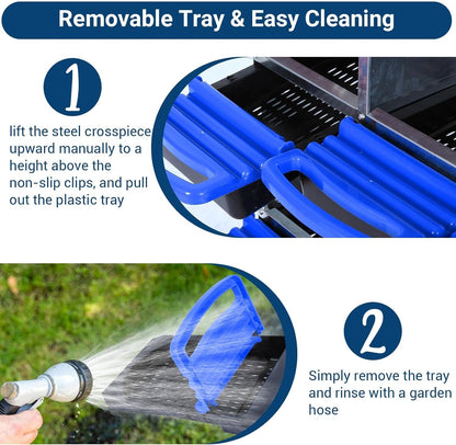 Chicken Nesting Boxes, 6 Hole Metal Chicken Laying Box with with Removable Trays and Roll Out Egg Collection for Chicken Coop, with Metal Bracket, Blue