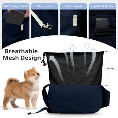 Dog Sling Carrier for Small Dogs and Cats, Lightweight Collapsible Pet Travel Bag with Adjustable Strap, Side Pockets & Breathable Mesh (Navy Blue, 15.7" L x 5.9" W x 8.6" H)