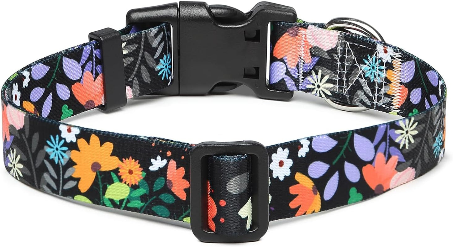 Mercano Adjustable Dog Collar - Special Design Patterns, Soft Nylon Comfortable Durable Pet Collar for Small Medium Large Dogs (L, Floral Orange)