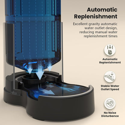 CZPET Automatic 4L/135Oz/1Gal Cat Water Dispenser with Stainless Steel Bowl, Gravity Waterer for Small Medium Dog Puppy Kitten (Black)
