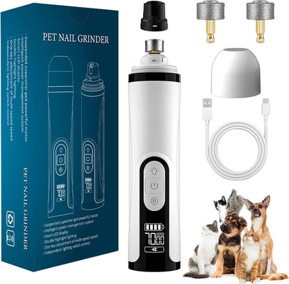 Heusom Silent Groom Pro Nail Grinder Cordless for Small Large Dogs - 3 Speeds Quiet Cat Dog Nail Trimmer with 2 LED Lights, 2000mAh Rechargeable for Thick Nails with Replacement Heads (1pc+2 Heads)