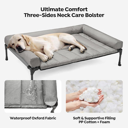 Veehoo Cooling Elevated Dog Bed Add Removable Waterproof Bolster Cushion Mat, Raised Pet Cot with Breathable Teslin Mesh, No-Slip Feet, Dog Couch Bed for Indoor Outdoor, 59x37.5inches, Grey, CWC2331B