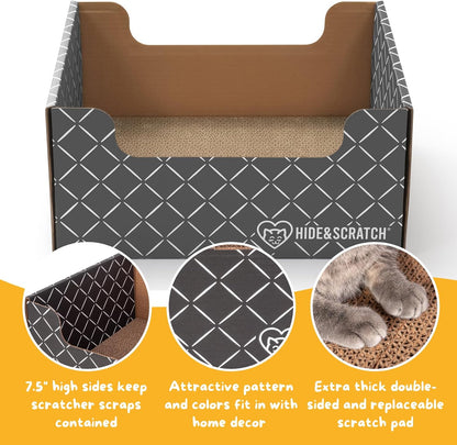 HIDE & SCRATCH Cat Scratcher Box and Cat Bed with Refillable Double-Sided Cardboard Scratch Pad for Indoor Cats