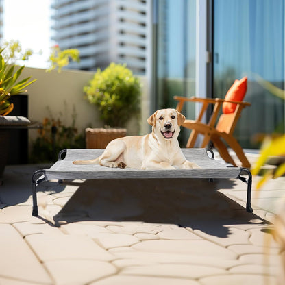 Veehoo Cooling Elevated Dog Bed - Raised Dog Bed with Guardrail, Non-Slip Portable Camping Cot, 41 x 27 Inches, Black Silver