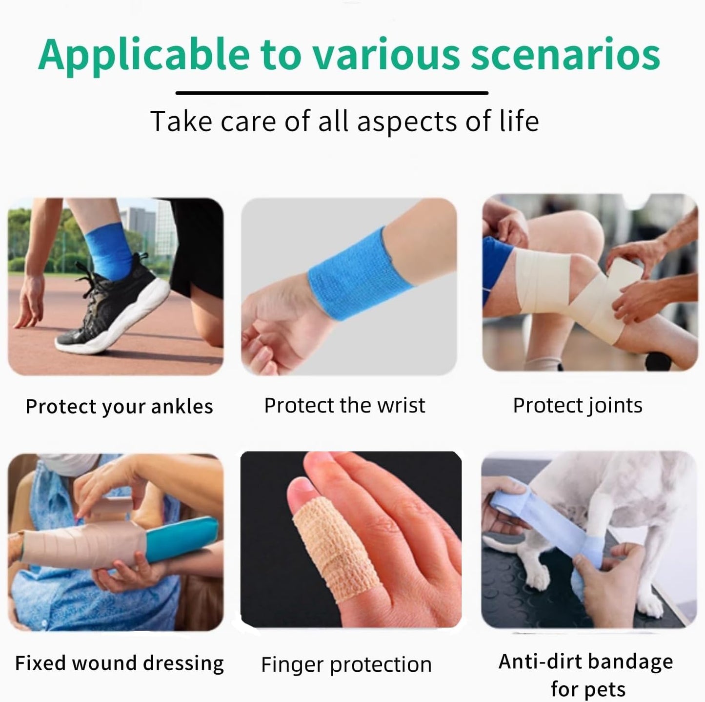 Self Adhesive Tape Wrap 15Rolls,Non-Woven Self Adherent Vet Wrap Tape,5CM x 4.5M Cohesive Bandage Tape for Wrist & Ankle,Elastic Grip Cover (Black-15ROLLS)