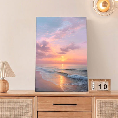 Beach Sunset Wall Art Ocean Coastal Scenery Wall Decor Seascape Picture Canvas Landscape Painting Print Framed Artwork Decorations for Living Room Office Bedroom Kitchen 16"x24"