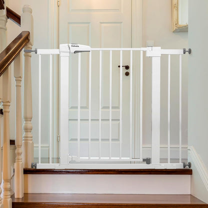 Babelio Metal Baby Gate, 29-43" Auto Close Easy Install Pet Gate, Extra Wide Walk Thru Child Safety Gate, 30" Tall Pressure Mounted Dog Gate for Doorways & Stairs, White