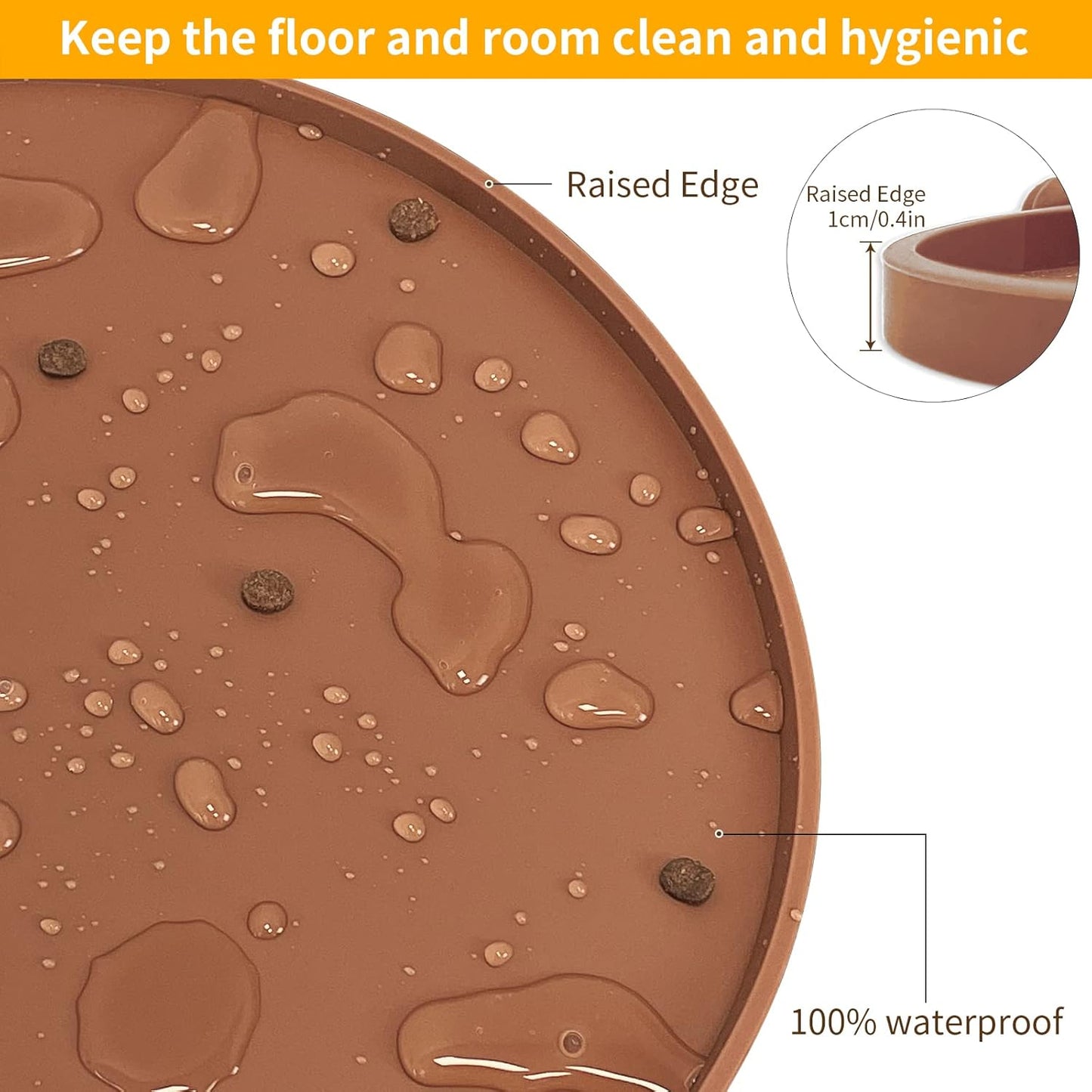 KPWACD Pet Placemat for Dog and Cat, Waterproof Silicone Dogs Feeding Bowl Mat Prevent Food and Water Overflow, High-Lips Puppy Dish Mats Suitable for Small Medium Big Pets, Brown, 24" * 16"