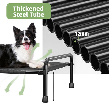 Raised Dog Bed, Outdoor Dog Bed for Dogs, Cooling Elevated Pet Cot, Durable and Sturdy Pet Bed, Waterproof Mesh Cover Raised Metal Frame, Non Slip, Black