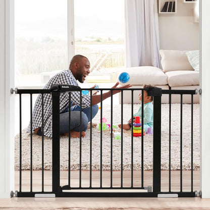 Babelio Metal Baby Gate, 29-48" Auto Close Easy Install Pet Gate, Extra Wide Walk Thru Child Safety Gate, Pressure Mounted Dog Gate for Doorways and Stairs, with Y Spindle Rods, Black