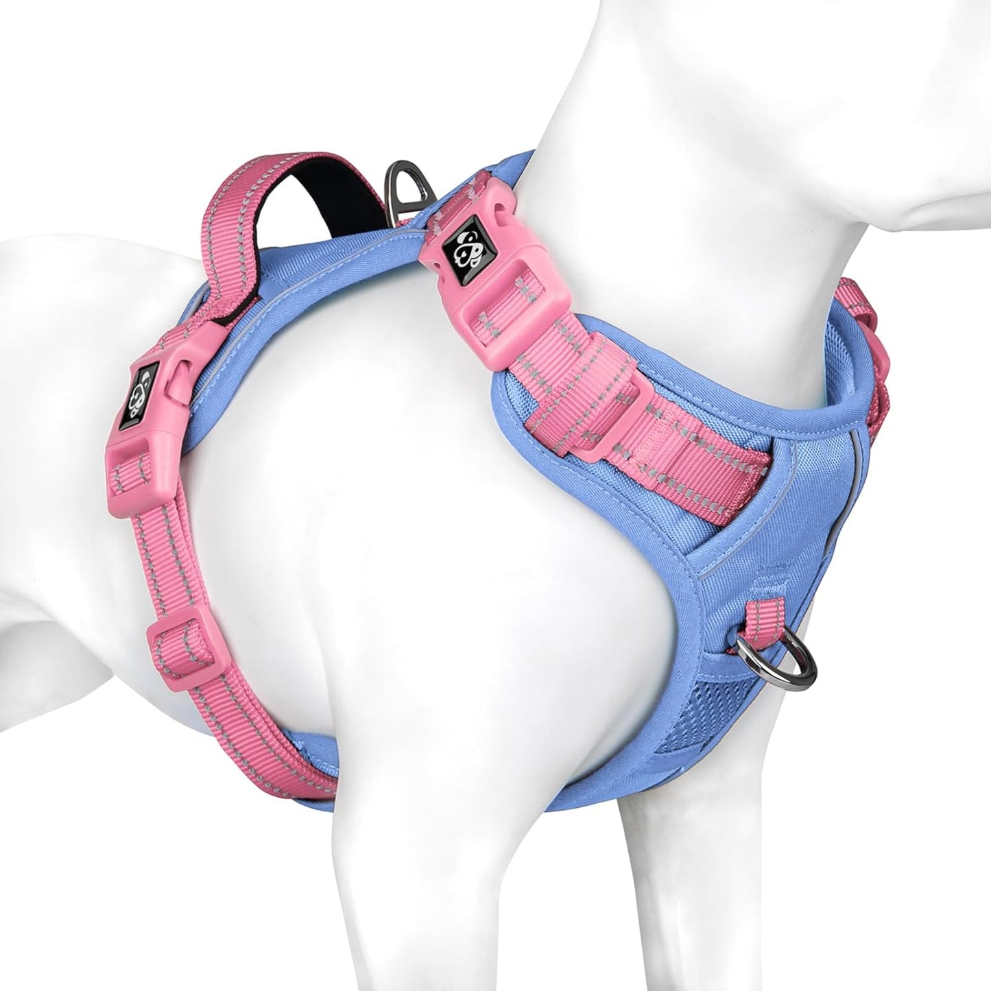 PHOEPET No Pull Dog Harness, Unique Colors Reflective Adjustable Dog Vest, with Soft Training Handle Metal Clips for Small Medium Large Dogs (Baby Blue Base & Pink Straps,S)