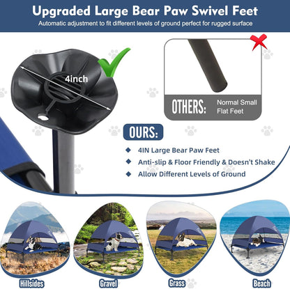 Upgraded Elevated Dog Bed with Canopy, Portable Raised Outdoor Dog Bed with Stable Anti-Slip Feet, Wider Shade Pet Bed Cot, Raised Dog Beds for Large Dogs Camping, Indoor & Outdoor Use