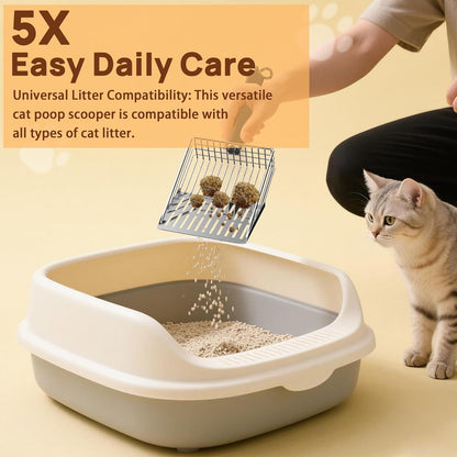 Heavy Duty Stainless Steel Cat Litter Scoop with Holder - Non-Slip Handle, Quick-Sifting Grid & Easy to Clean