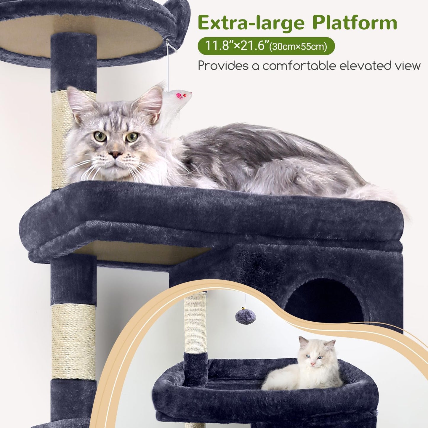 Globlazer Heavy Duty Cat Trees for Large Cats, Sturdy 72in Maine Coon Cat Tree for Large Cats 20 lbs+ Heavy Duty Cat Tower for Adult Biggest Cat with 6 Scratching Posts, Hammock, S72, Smoky Gray