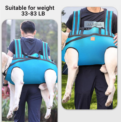 Dog Lift Harness Backpack Carrier for Large Dogs, Full Body Sling with Handle, Dog Harness for Joint Injuries, Arthritis, Ideal for Stairs, Elderly Dogs (Blue XXX-Large 66-83 LBS)
