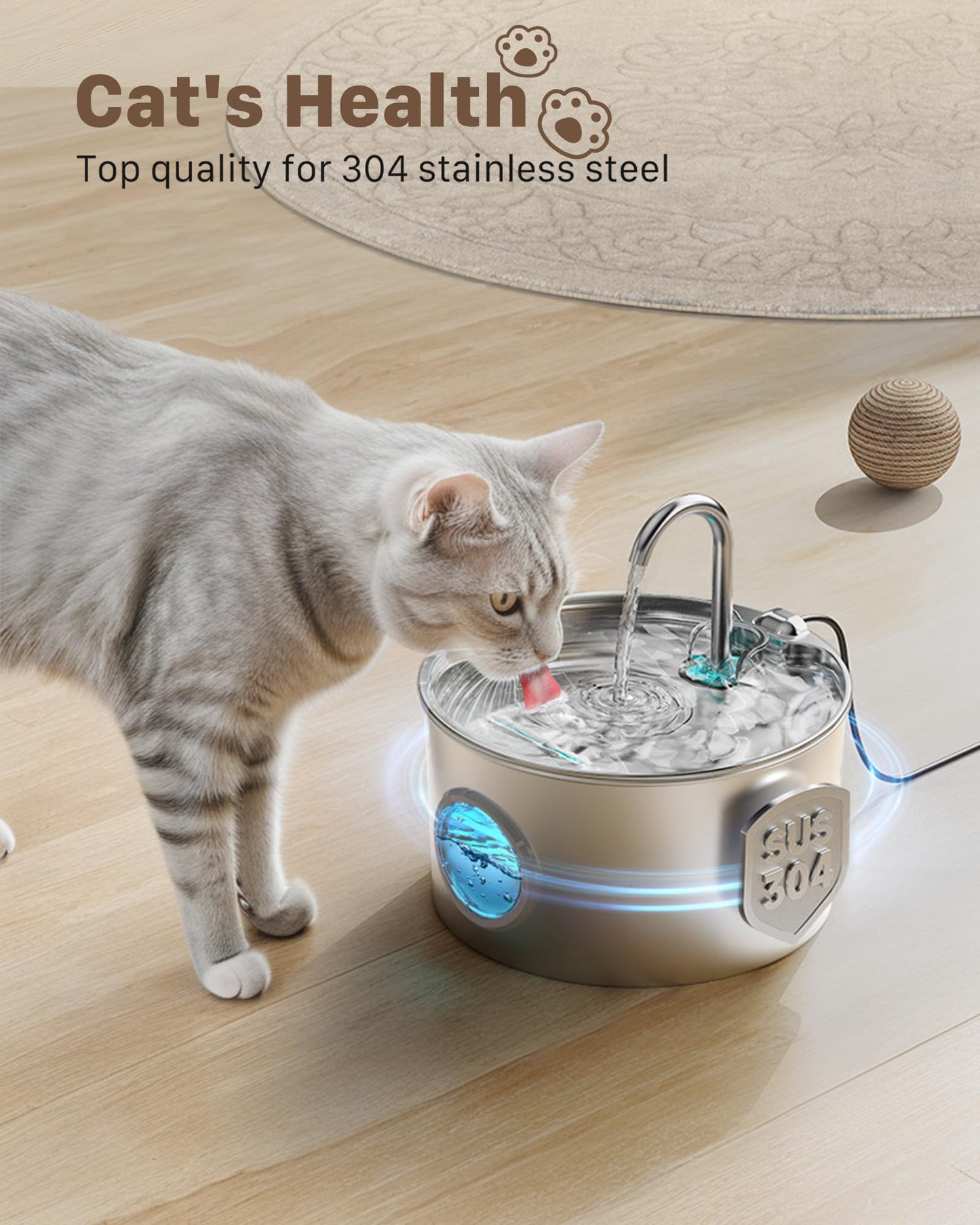 Cat Water Fountain Stainless Steel: 74oz/2.2L Cat. Chosen for real quality, fits naturally into