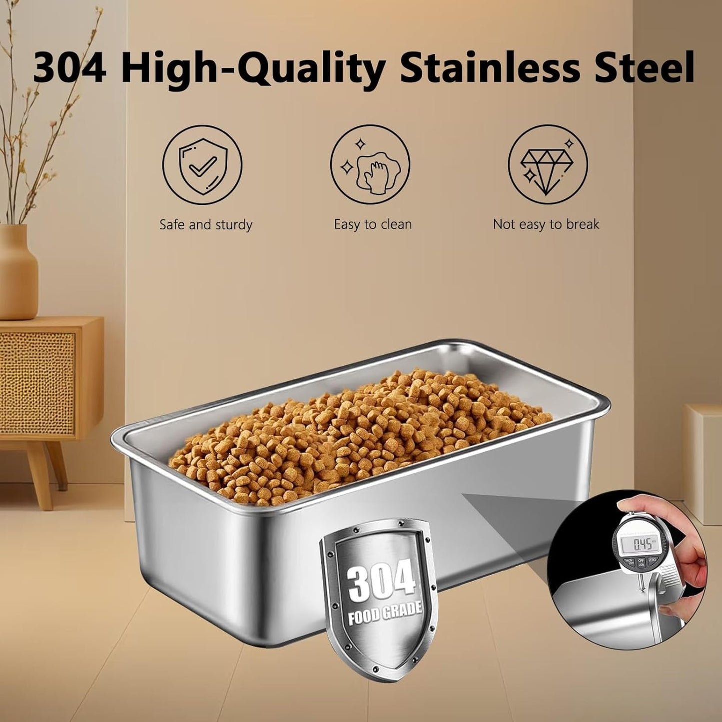 Sanbo Dog Food Storage Container Stainless Steel with Scoop, Airtight Pet Metal Food Storage Bin,Cat Food Canister,Storage Box with Date Tracker for Kitchen (Sliver, 7.5L)
