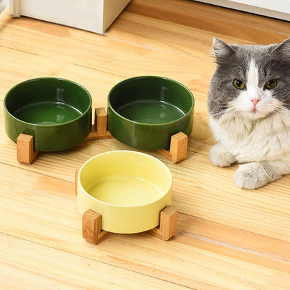 Petygooing Ceramic Dog Cat Bowl Set with Stand, Pet Food and Water Dishes,Medium Pet Bowl Anti -Slip Set of 2 Cat Dish-Pet Food Bowls Small Medium Size Dog (28OZ/6.1 in) Rust Green