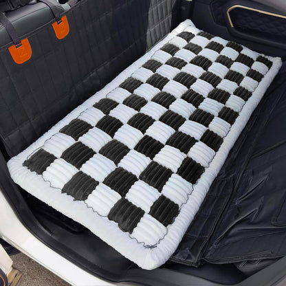 Dog Car Seat Cover for Back Seat, Plaid Backseat Pet Bed Mat, Non-Slip Travel Dog Bed for Backseat Extenders, 24.8" x 54", Black and White