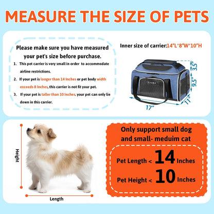 Petskd Top-Expandable Pet Carrier 17x11x9.5 Inches Alaska Airline Approved, Soft-Sided Carrier for Small Cats and Dogs with Locking Safety Zippers and Anti-Scratch Mesh(Blue)