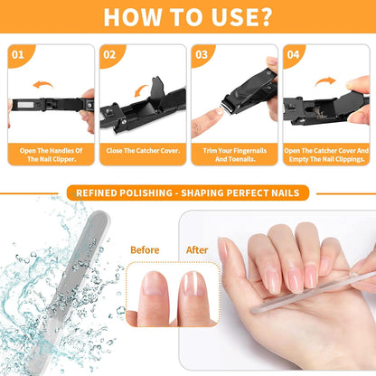 Nail Clippers for Men Women with Catcher,No Splash Ultra Sharp Professional Heavy Duty Nail Clipper,Adult Sturdy Fingernail Clipper & Toenail Clipper with Nano Nail File for Travel,Gifts