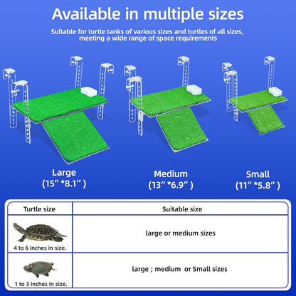 Adjustable Hanging Turtle Dock with Anti-Slip Artificial Grass Basking Platform Sturdy Acrylic Ramp for Aquatic Turtles, Compatible with Various Tank Sizes, Easy Setup (Transparent, 11x5.8 Inch)