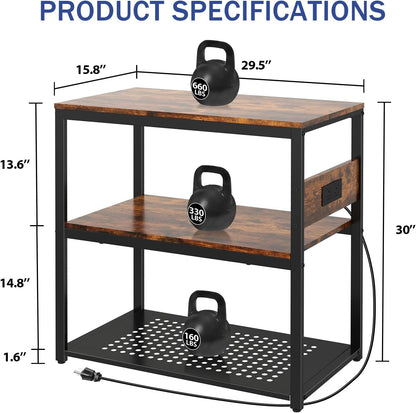 20-29 Gallon Fish Tank Stand With Power Outlets, 3-Tier Metal Aquarium Stands, Breeder Reptile Tank Stand with Shelf for Home Office, 660LBS Capacity, 29.5 x 15.8 x 30.1 inches, Brown