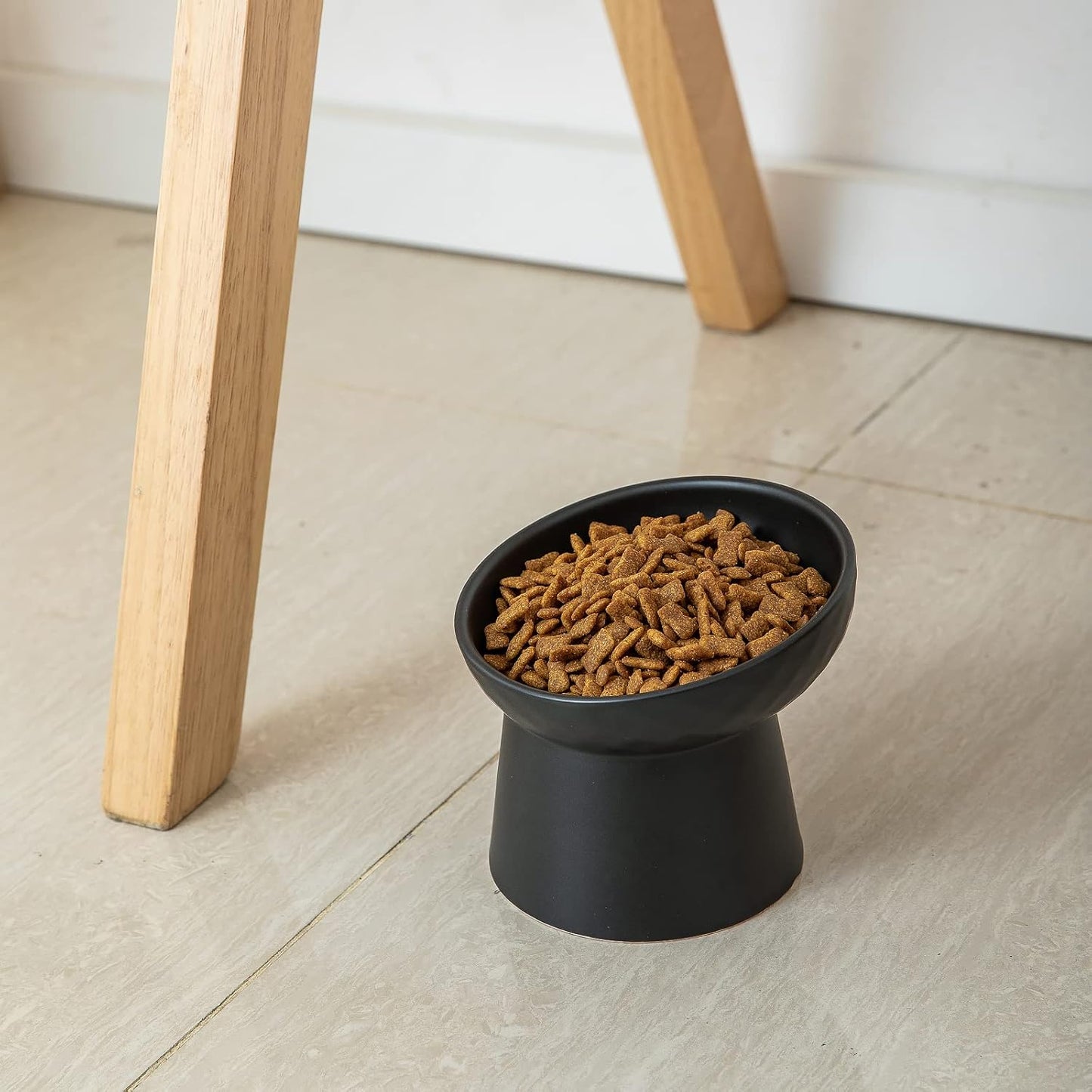 Ceramic Raised Cat Bowls, Elevated Tilted Cat Food and Water Bowls Set, Porcelain Stress Free Pet Feeder Dish for Cats and Small Dogs, Dishwasher and Microwave Safe, Set of 2(Black)