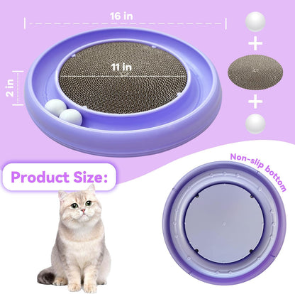 Interactive Cat Ball Track Toy for Indoor Cats, Cat Scratching Board & Exercise Set for Bored Indoor Adult and Kitten Mental & Physical Stimulation, with Spare Ball to Prevent Loss (Purple)