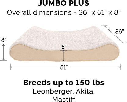 Furhaven Orthopedic Dog Bed for Large Dogs w/ Removable Washable Cover, For Dogs Up to 150 lbs - Ultra Plush Faux Fur & Suede Luxe Lounger Contour Mattress - Cream, Jumbo Plus/XXL