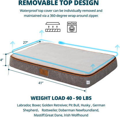 Memory Foam XL Dog Bed - 4” Thick Orthopedic Beds for Extra Large Dogs - Waterproof Dog Bed with Removable Washable Cover & Wrap-Around Zipper - Ultimate Comfort and Easy Maintenance