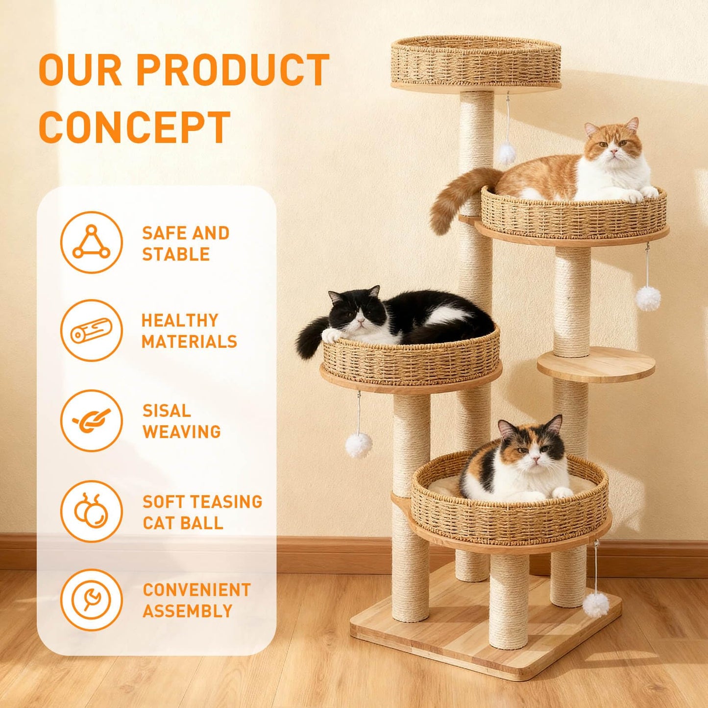 XFWKUTPE 54in Solid Wood Cat Tree for Indoor Cats. Chosen for real quality, fits naturally into