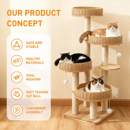XFWKUTPE 54in Solid Wood Cat Tree for Indoor Cats. Chosen for real quality, fits naturally into