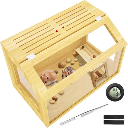 24" Wooden Hamster Cage, Chewproof Gerbil Cages and Habitats, Openable Top Roof Window with Silencing Pad, Guinea Pig Cage for Small Animals, Dwarf and Syrian Hamster, 24 x 16 x 16 Inches