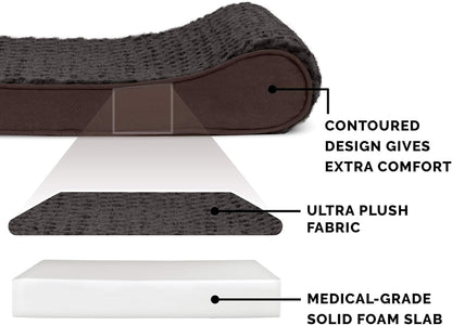 Furhaven Orthopedic Dog Bed for Large/Medium Dogs w/ Removable Washable Cover, For Dogs Up to 38 lbs - Ultra Plush Faux Fur & Suede Luxe Lounger Contour Mattress - Chocolate, Large