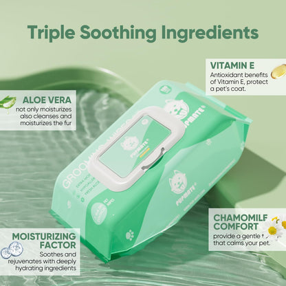 Natural Pet Grooming Wipes, 100 Fresh Counts, Extra Moist & Thick for Dogs & Cats, Puppies & Kittens(Pack of 2)