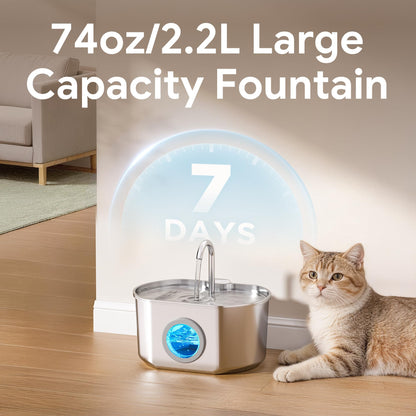 Cat Water Fountain Stainless Steel: 74oz/2.2L Cat. Chosen for real quality, fits naturally into