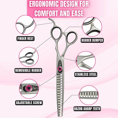 Kenchii Love Dog Grooming Scissors, 17 Tooth Thinning Shears, Dog Scissors for Grooming, Professional Pet Grooming Scissors, Heavy Duty, Durable and Sharp