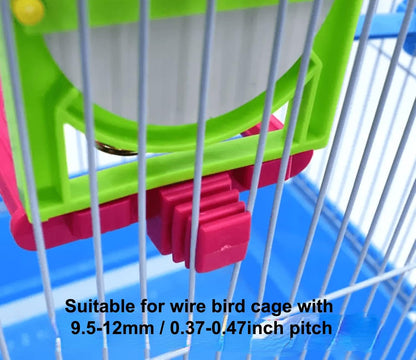 Bird Mirror for Cage, Bird Mirror Toy with Paddle Wheels and Perch, Bird Hanging Training Toys for Cage, Parrot Foraging Toys, Bird Interactive Intelligence Toy Random Color (Bird Clock)