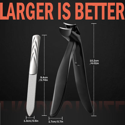 BEZOX Ergonomic Angled Head Senior Toenail Clipper for Thick and Ingrown Nails - Large Finger Nail Clippers Adult with Metal Nail File, Premium Nail Cutter Trimmer for Men and Women - Black