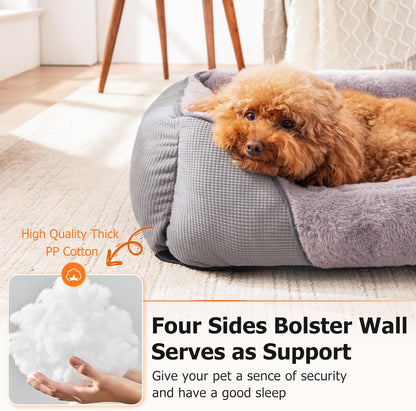 MIXJOY Calming Dog & Cat Beds - Soft Rectangle & Orthopedic Designs, Anti-Slip | Small / Medium Dogs & Indoor Cats (25x21in, Grey)