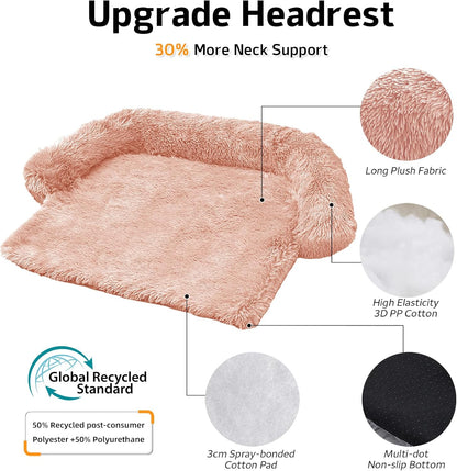 GGIB Calming Dog Bed Fluffy Plush Dog Mat for Furniture Protector with Removable Washable Cover for Large Medium Small Dogs and Cats (Extra Large (53x39.3x6), Pink)