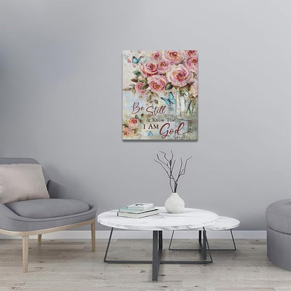 Farmhouse Rose Wall Art Christian Scripture Pictures Pink Rose Wall Decor Rustic Floral Butterfly Canvas Print Painting Artwork for Bathroom Living Room Bedroom 20"x24"