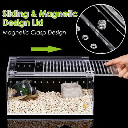 Reptile Terrarium Enclosure 12"X 8"X 6" Acrylic Tarantula Breeding Box Magnetic Hermit Crab Habitat Tank Transparent Jumping Spider Cage for Insect Snail Amphibians Sling Isopods (2.5 Gallon)