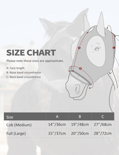 Harrison Howard Horse Fly Mask with Forelock Opening Stretch Breathable and Comfortable for Horses UV -Protection Grey M