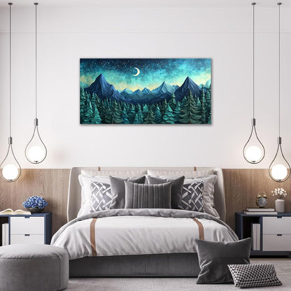 Quorin Abstract Mountain Large Wall Art Forest Moon Starry Night Sky Pictures Nature Landscape Wall Decor Canvas Print Painting Artwork for Bathroom Living Room Bedroom 30"x60"